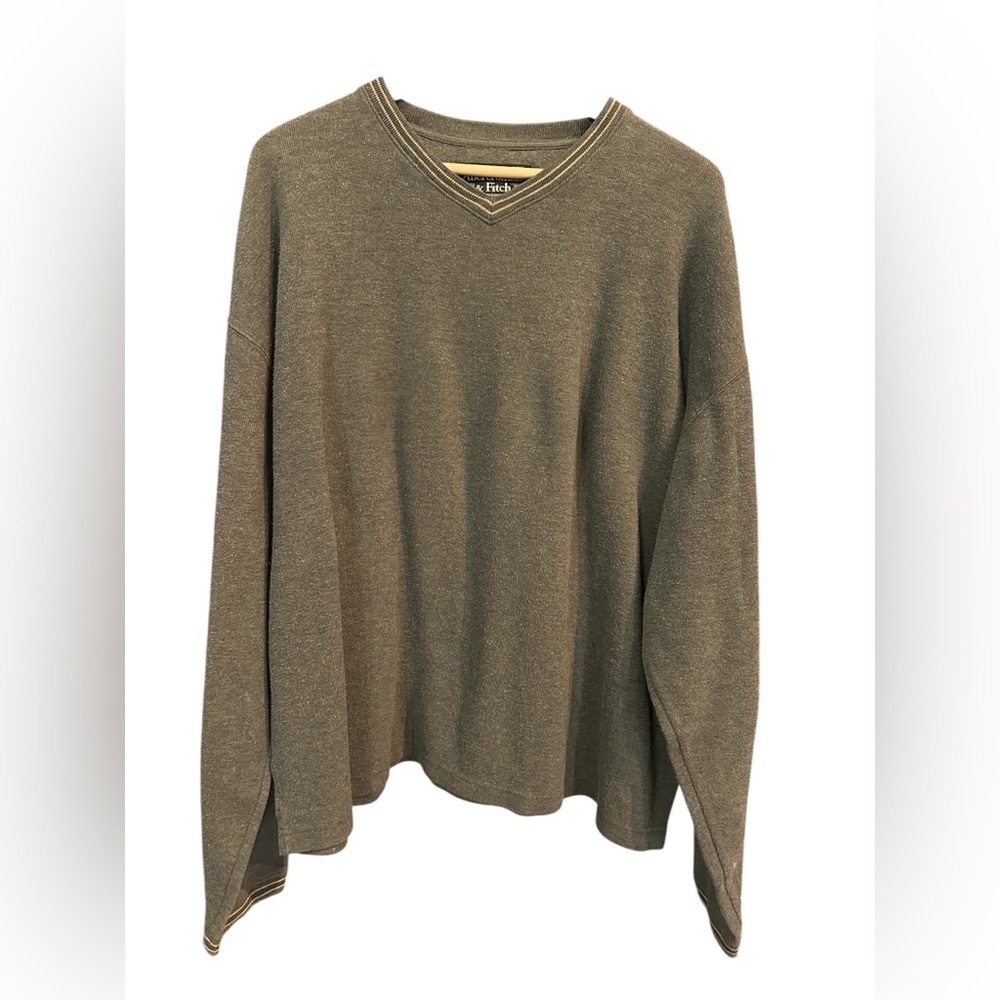 Vintage 90s Abercrombie & Fitch grey v-neck sweater. Size XXL